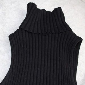 Black Sleeveless Turtleneck Ribbed Bodysuit